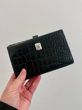 Vintage Ralph Lauren Black Croc-Embossed Leather Clutch Wallet with RLL Hardware